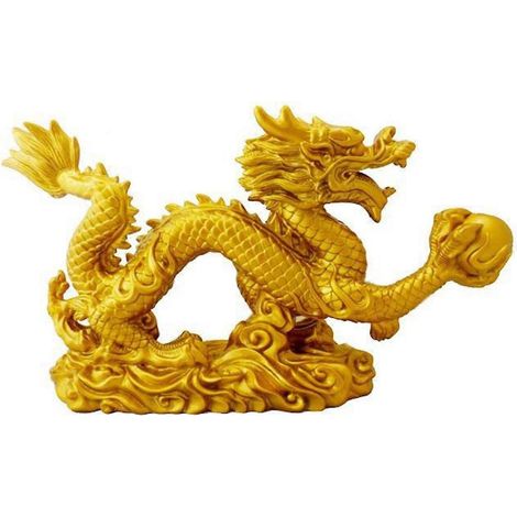 Statue de dragon chinois, petite figurine décorative en résine, ornements miniatures d'animaux, décoration de bureau ou d'intérieur, artisanat-Gold