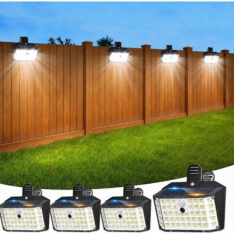 4 Packs Clip On Solar Lights Outdoor, 176LED Motion Sensor Fence Lights, 600LM Waterproof Security Lamp-White (1/5)