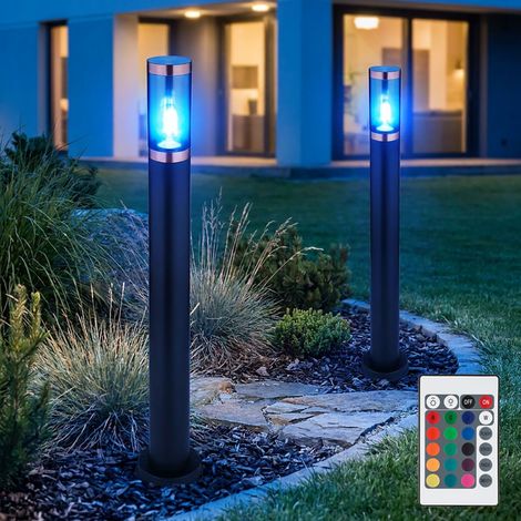 Stehlampe Garten Außenleuchte Aussenlampe dimmbar mir Fernbedienung Stehleuchte RGB LED Wegeleuchten Edelstahl, schwarz rauch, 1x 8,5W 806lm warmweiß, DxH 7,6x80 cm, 2er Set