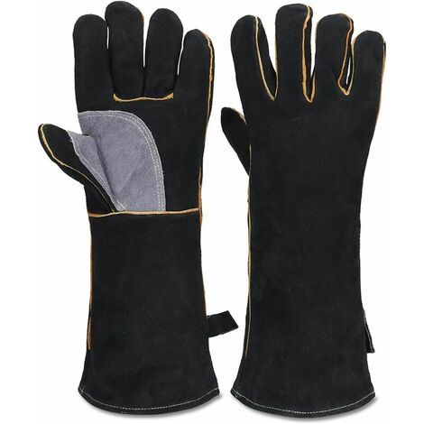 Gants extrêmement résistants au feu et à la chaleur, en cuir avec coutures Kevlar, idéaux pour les cheminées, poêles, fours, grills, soudures (1/5)