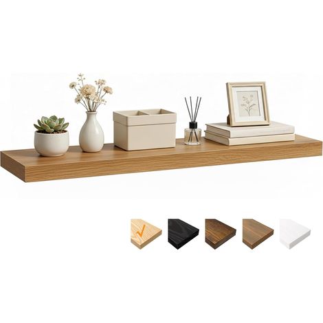 Étagère Murale Flottante en chêne pour Mur, 100 x 23,5 x 3,8 cm, étagères en Bois, décoration Murale avec Supports Invisibles pour Chambre à Coucher, Salon, Salle de Bain, Cuisine (1/5)