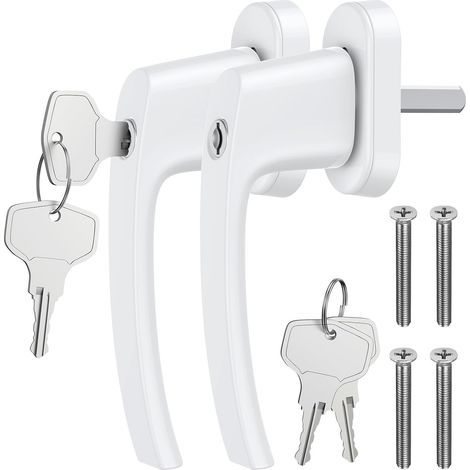 2PCS Poignées de Fenêtre Verrouillable à Clé en Aluminium Poignée de Porte de Balcon Windows avec 4PCS Vis 4 PCS Clés pour les Fenêtres Les Portes de Balcon ou de Terrasse Blanc (1/4)