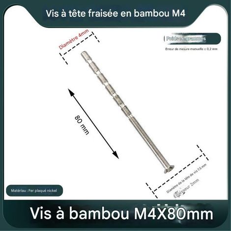 20 pièces de vis à tête fraisée en bambou M4X80, adaptées aux accessoires de serrure à empreinte digitale de porte de chambre (1/5)