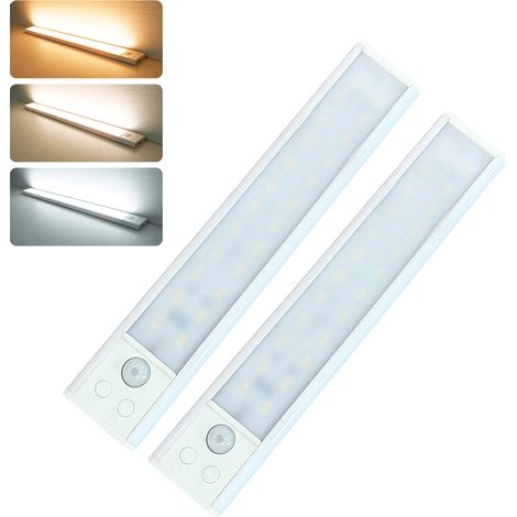 Lot de 2 Lampe LED à détecteur de mouvement pour cuisine – 1500 mAh rechargeable, aimantée, sans fil – Idéale pour placard, armoire, escalier et plan de travail-Blanc-20cm (1/4)