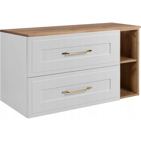 Rodan Waschbeckenunterschrank 100 cm, Weiß und Braun, 46 x 100 x 58,6 cm, wandhängend, MDF, 2 Schubladen und Ablage