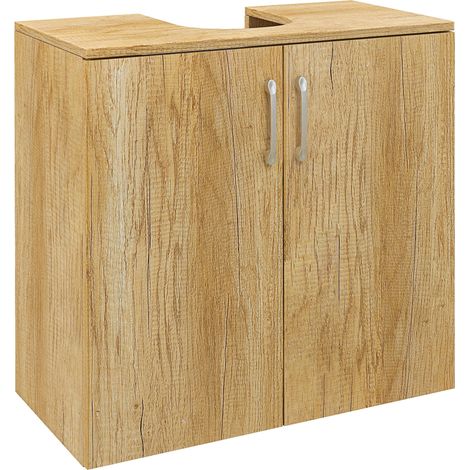Mobile Sottolavello da Bagno Sospeso 2 Ante e 2 Ripiani 60x30x60 cm Colore Naturale