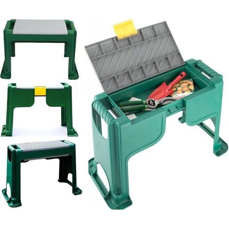 BelleRise - Tabouret de jardinage portable 3 en 1 avec genouillère rembourrée, rangement pour outils à main et fonction jardinage extérieur.