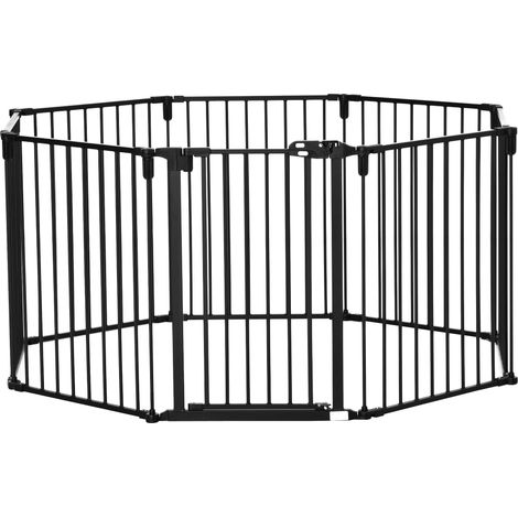 Recinto per Cani Gatti Pieghevole 482,5x2x76 cm 8 Sezioni in Acciaio Nero (1/5)