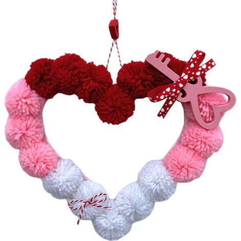 Guirlande De Coeurs - Décoration Murale Et Porte Pour La Saint-Valentin - Pompons Flous Rouges Roses Blancs - Lot De 12 (1/5)