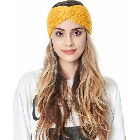 Lot de 3 bandeaux larges tricotés pour femme, coloris jaune, accessoires hiver (1/5)