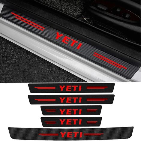 (5 pièces) Autocollants de protection de seuil de porte,de coffre arrière et de pare-chocs en fibre de carbone pour Skoda YETI,logo anti-rayures (1/3)