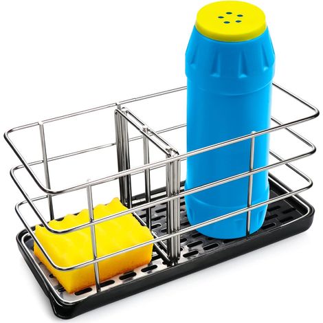 304 Stainless Steel Sponge Holder Sink Organizer Dish Drainer Tray Soap Dish Multifunctional Adjustable Board Board for Kitchen Sink (1/5)