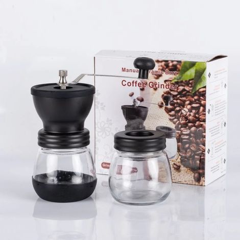 Moulin à café manuel en verre avec mouture réglable pour expresso, cafetière à piston et café filtre, idéal pour la maison, le bureau et les voyages.-AquaForge (1/4)