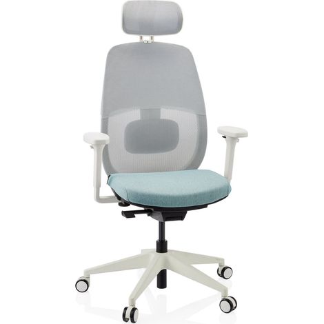 Chaise de bureau ergonomique Skandis Pro avec appui-tête menthe / piètement blanc hjh OFFICE (1/5)