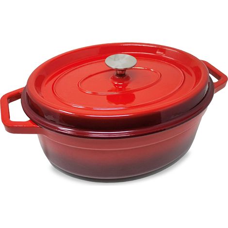 ToCi Bräter mit Deckel backofengeeignet Gusseisen Topf eimailliert 33cm Schmortopf 5.5 Liter Fassungsvermögen Bräter Induktion geeignet Kasserolle für Brot backen Bratentopf in Farbe: rot (1/5)