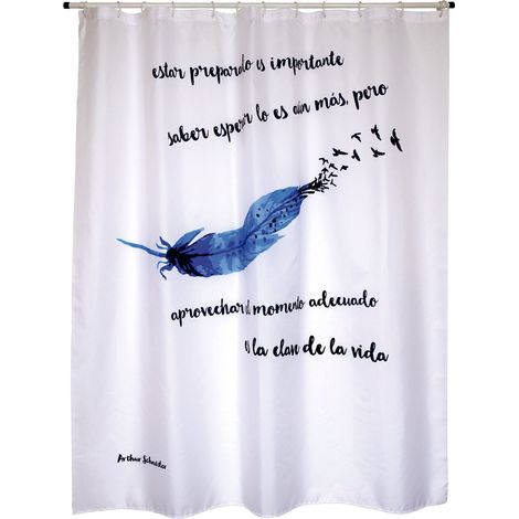 Rideau de Douche Polyester 180x200cm Blanc Bleu Anneaux Inclus (1/3)