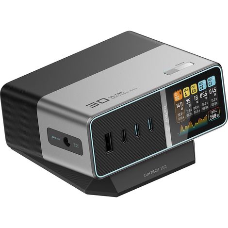 Station de charge 5 en 1 avec affichage numérique USB-A et USB-C 300 W - Argent (1/5)