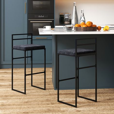Lot de 2 chaises de bar tabourets hauts coussin d'assise velours repose-pieds hauteur 74 centimètres noir