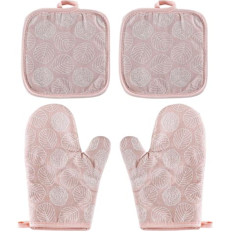 Sollbry Guantes de horno, 1 par de guantes de cocina de algodón con 2 agarraderas, guantes de horno lavables, guantes de cocina antideslizantes, guantes de horno resistentes al calor para barbacoa y c (1/5)
