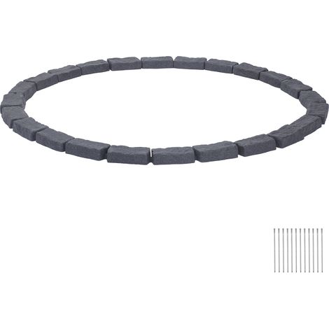 Mophorn Bordure de jardin imitation pierre 4,7 m, bordure parterre en plastique PE, ensemble de 4 sections avec 6 briques par section (1180x95x57 mm), 12 piquets inclus, coloris noir anthracite (1/5)