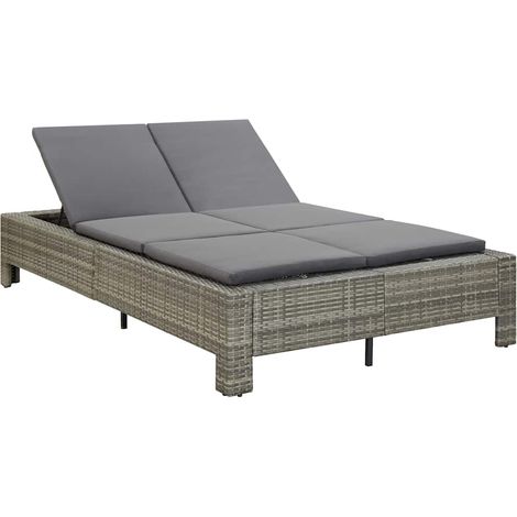 vidaXL Transat à 2 places avec coussin Gris Résine tressée (1/5)
