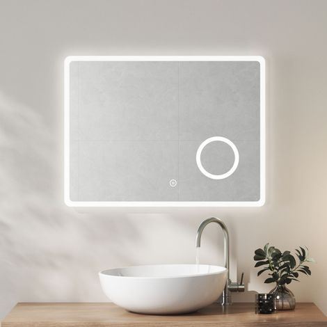 Heilmetz Backlit LED Illuminated Bathroom Mirror, Wall Mounted Smart Mirror 800×600mm with Touch Switch & Demister Pad & 3-Fold Magnification (1/5)