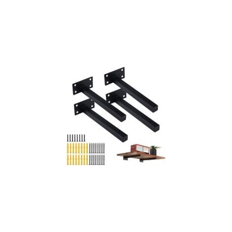 Paquet de 4 supports d'étagère 20CM, support d'étagère mural, support d'étagère mural, support d'angle robuste noir (1/5)