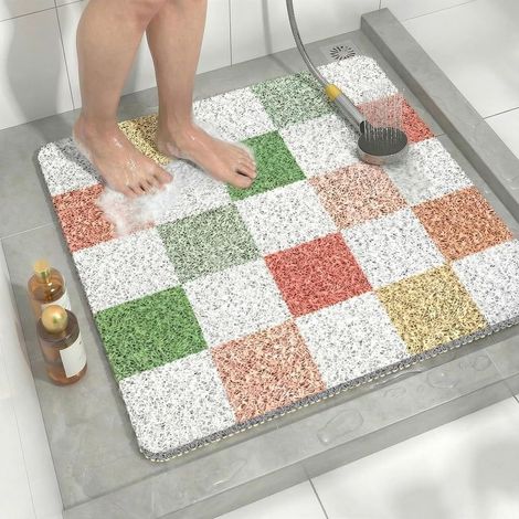 GDHZS- Tapis Douche Antidérapant PVC Carré 60x60 cm avec Drain Tapis de Salle de Bain Anti Moisissure Tapis de Douche Absorbant Séchage Ultra Rapide (1/5)