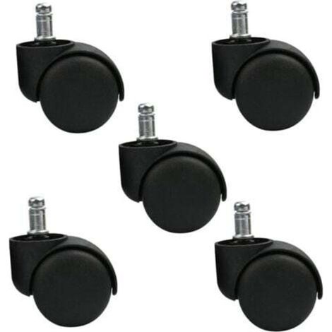 Set of 5 swivel casters for stool or office chair - Black - Silent wheels