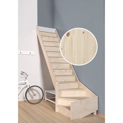 Handystairs – Escalier quart tournant fermé 280 cm – 13 marches en pin – Largeur 80 cm – Pour espaces confinés – Contremarches pleines (1/5)
