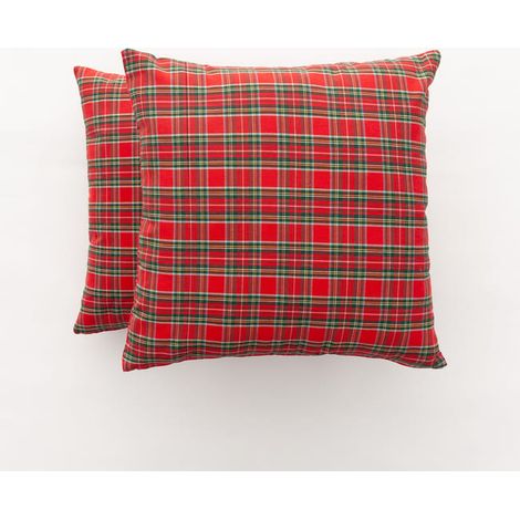 Lot de 2 housses de coussin No毛l coton jacquard rouge 45x45 cm - Check