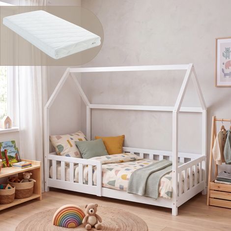 Hausbett Hesel mit Matratze und Rausfallschutz 80x160 cm Weiß [en.casa] (1/5)