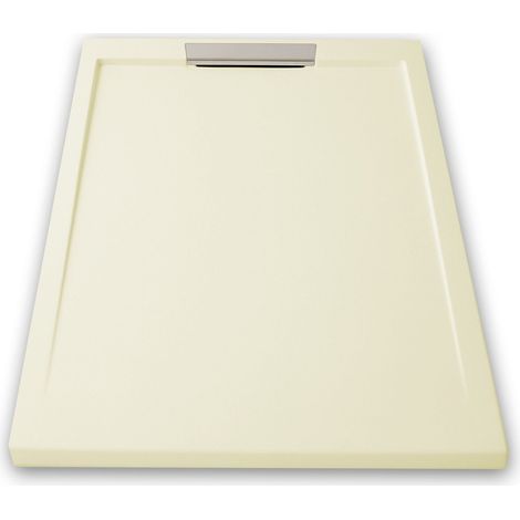 Mineralguss-Duschwanne extra flach LUX Schieferoptik beige 70x140cm Ablaufschutz in Chrom Ablaufschutz in Chrom