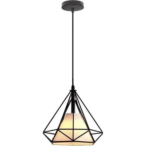 Rétro Lustre Suspension - Industrielle - E27 Ampoule - Cage Diamant - 25CM - Métal Noir (1/4)