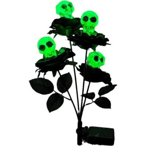 2 Pieces Solar Halloween Lights Green Rose Skull Cemetery Post Lights Spooky Skull Outdoor Post Lights, Spooky Halloween Decorative Lights for Gardens and Yards (1/5)