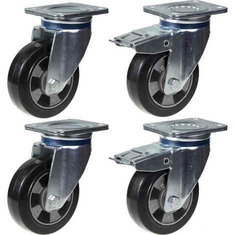 Swivel casters - PARNELLS - 152 mm - Black rubber - Capacity 1320 kg - Set of 4