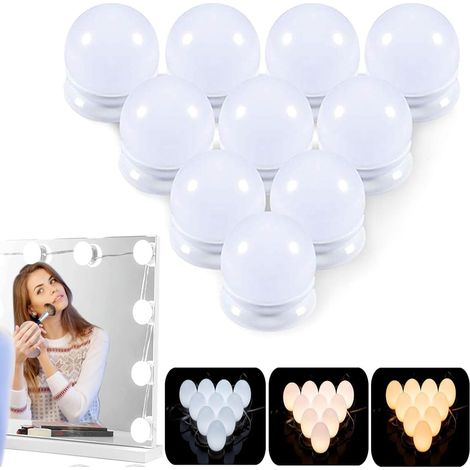 Lumière de Miroir, 10 Ampoules Lumiere Coiffeuse, Hollywood Kit pour Coiffeuse de Dimmable et 3 Couleurs,Cadeau Fete des Meres/Cadeau Femme (1/5)