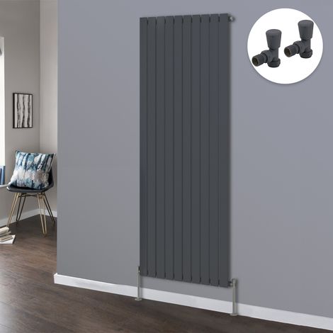 Flat Panel Designer Radiator Bathroom Central Heating Radiators Anthracite with Angled Manual Pair of Valves 1800 x 680mm Vertical Single (1/3)