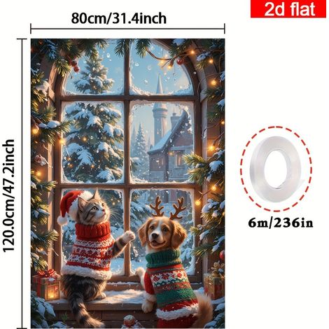 Nouvelle décoration de fenêtre de Noël, tenture Père Noël, décoration de fête, drapeau d'extérieur - 80 x 120 cm (œillets + ruban) - Modèle 17