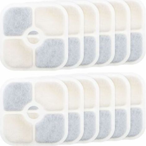 12er-Pack Ersatzfilter für Katzentrinkbrunnen – Kompatibel mit Catit PIXI 43717 – Aktivkohle und Filterwatte – 8,4 x 8,4 cm