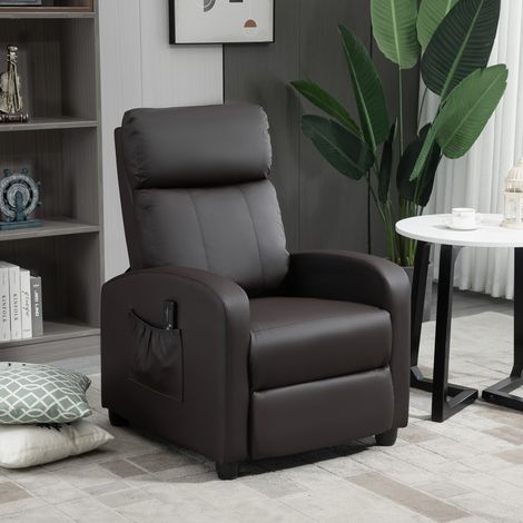 Fauteuil inclinable téléviseur massage vibrant Fonction position allongée 2 points massage - Dimensions: 68x88x98 cm - Couleur: Marron