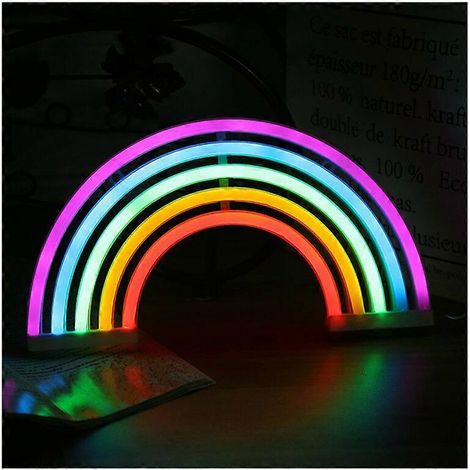Lumières néon, guirlandes lumineuses néon suspendues USB/piles, lampe planète néon pour bar, décoration de mariage, fête d'anniversaire, etc. (Arc-en-ciel) (1/5)