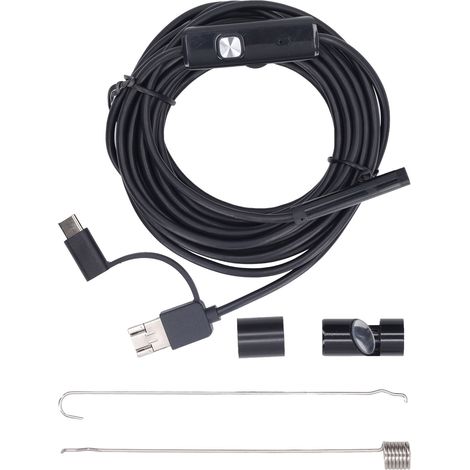 Endoscope 7mm pour Android, 3 en 1 Type C USB Micro USB, étanche inspection tuyau voiture, caméra filaire avec 6 LED, câble rigide 5m pour smartphone (1/5)
