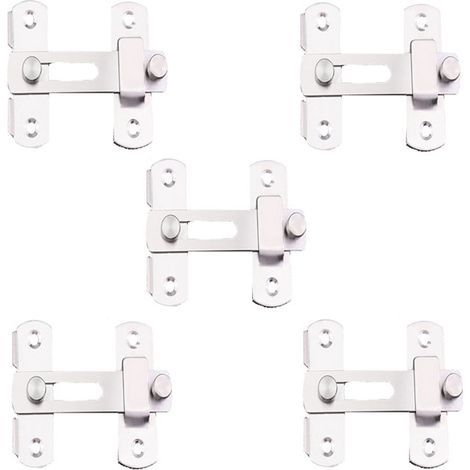 Loquet de porte en acier inoxydable, loquet de porte de placard, grande boucle de porte à 180 degrés, blanc argenté 5 pièces (1/3)