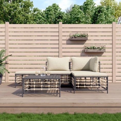 Juego de muebles de jardín 5 pzas cojines antracita ratán PE vidaXL (1/5)