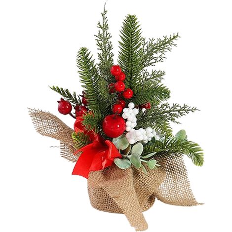 Sapin de Noël miniature artificiel - Décoration de table en pin vert avec base en bois enveloppée de jute, style rustique et chaleureux pour intérieur (1/5)