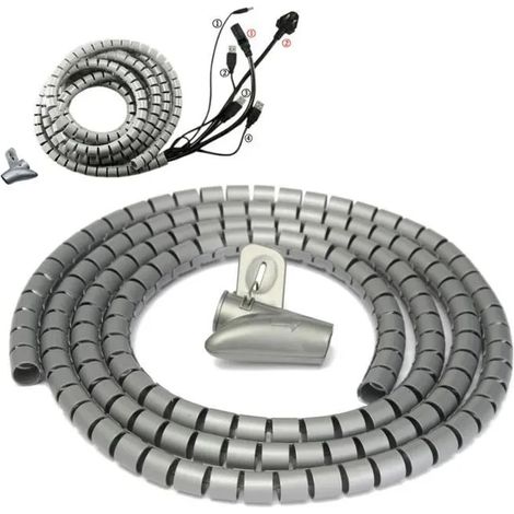 Tube de gestion de câbles spiralé 2M Ø15mm avec collier de serrage - GRIS (FMY) (1/4)