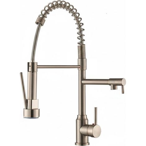 Robinet de cuisine mitigeur pour évier avec douchette extensible nickel 47 cm