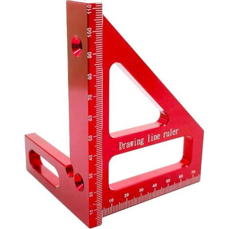 Jauge carrée en alliage d'aluminium - Angle de 45/90 degrés - Règle en T 3D - Outil de mesure pour le travail du bois - Pour charpentier (rouge) (1/5)