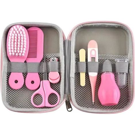 8 Pcs Trousse De Soin Bébé Kit De Soins De Santé pour Bébé Professionnel Trousse De Toilette Bebe Kit De Soins des Ongles -Pink (1/4)